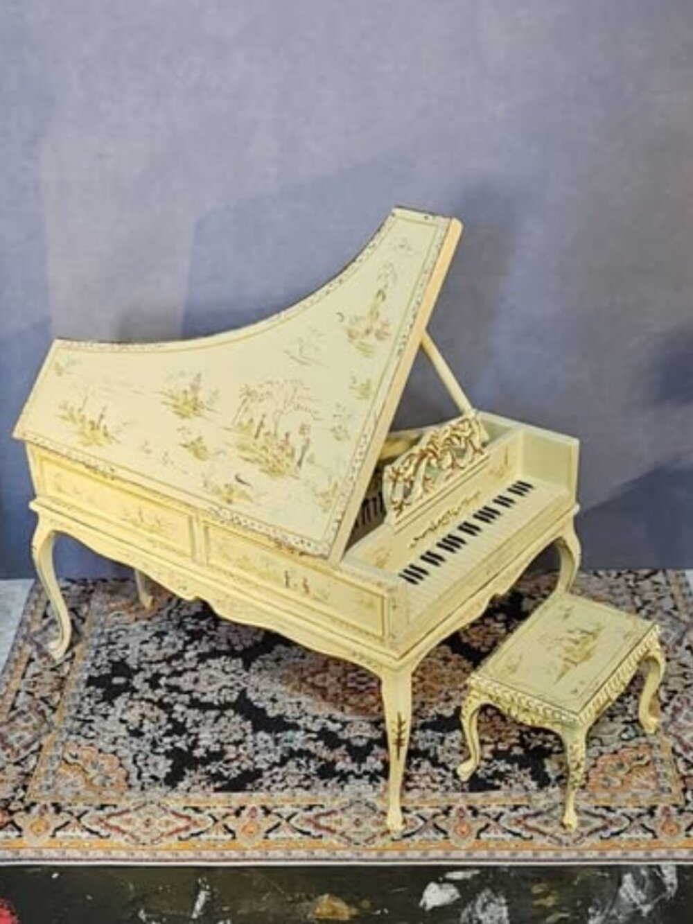 Dollhouse Piano and Bench Seat Bespaq Highly Detailed 1:12 Scale Light yellow
